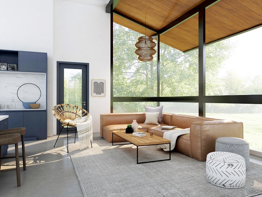 Small living room with a single strong focal wall featuring a large artwork and media unit, all other surfaces kept minimal, demonstrating the single focal point layout principle