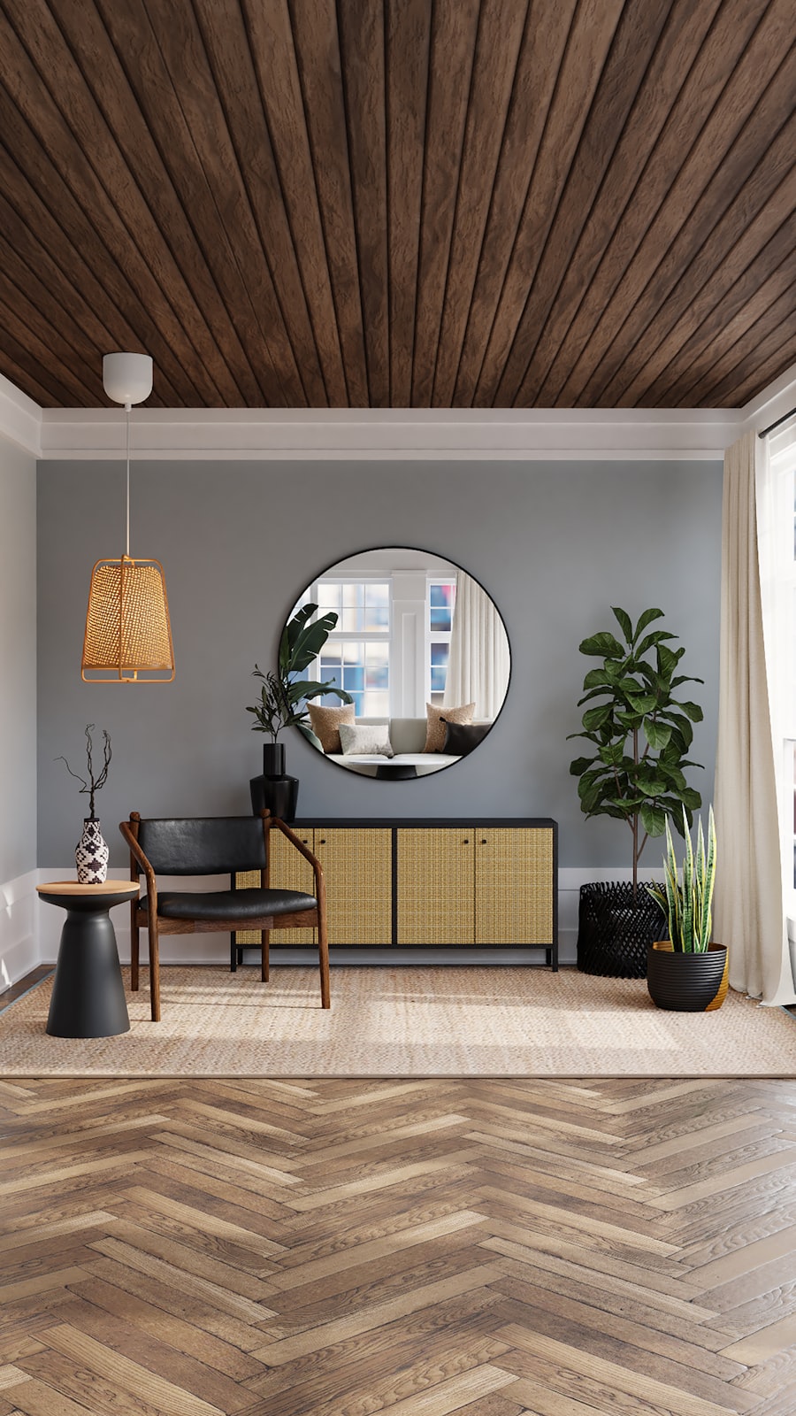 Bedroom wall behind the bed with a single large-format artwork centred above the headboard — the focal wall treatment that anchors the bed visually without creating visual complexity