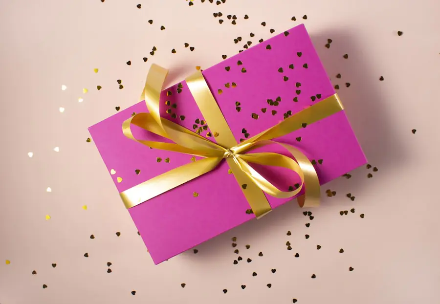 Gift-wrapped boxes stacked on a table representing received objects that enter the home without purchase decisions — the most common source of one-in one-out rule violations